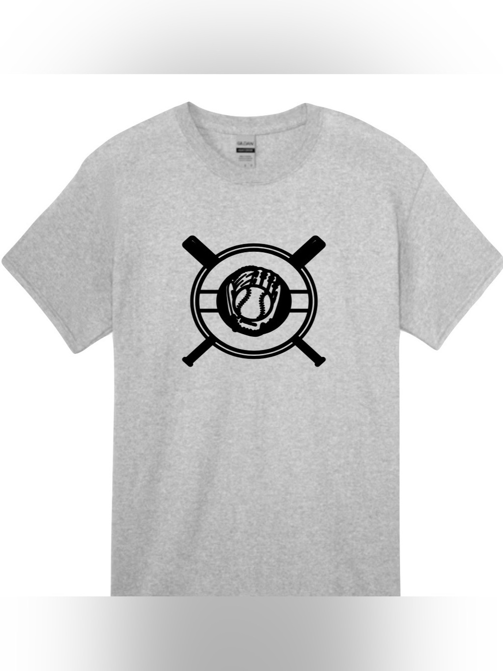 Gildan Heather Gray Short Sleeve Tee with Black Baseball Glove Graphic
